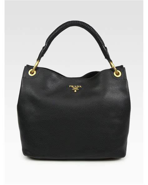 prada hobo zip top vitello daino soft calf medium black|prada hobo daino.